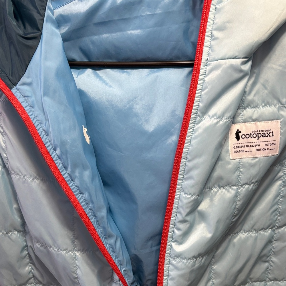 Cotopaxi Kids Light Blue Puffer Jacket with Red Trim